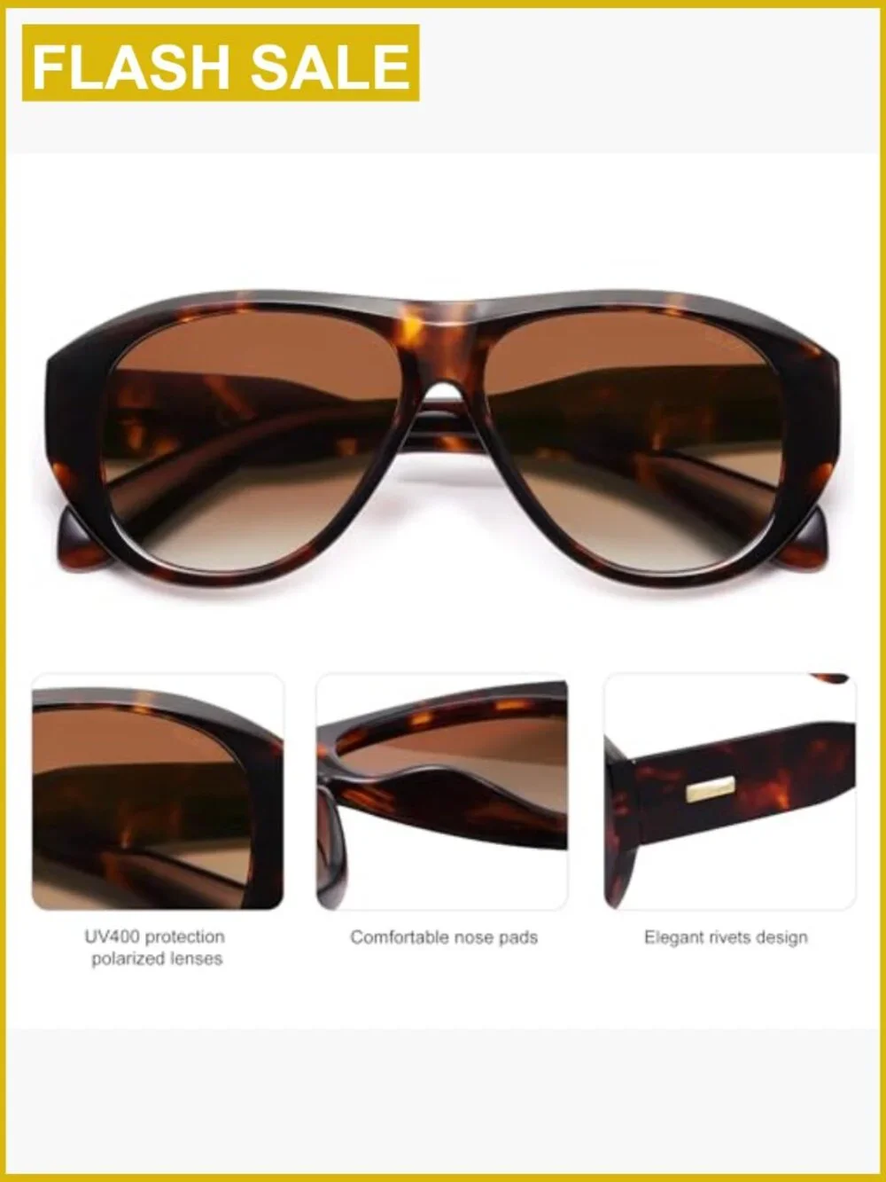 Retro Oversized Polarized Aviator Sunglasses UV Protection